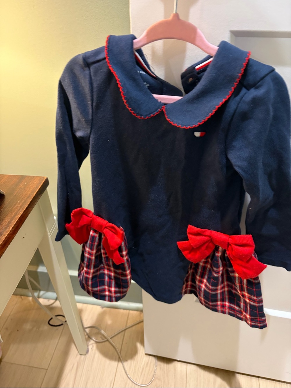 Toddler Navy Blue & Red Bow Long-Sleeve Dress